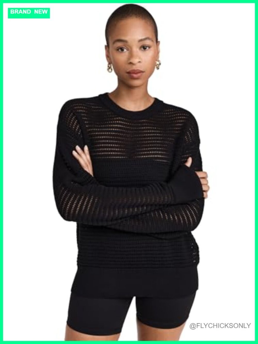 Varley Kershaw Lightweight Crochet Knit Relaxed Crew Sweater Pullover